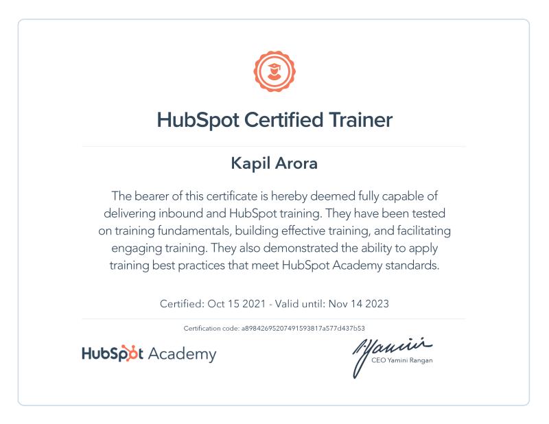 India’s FIRST HubSpot certified trainer - Kapil Arora
